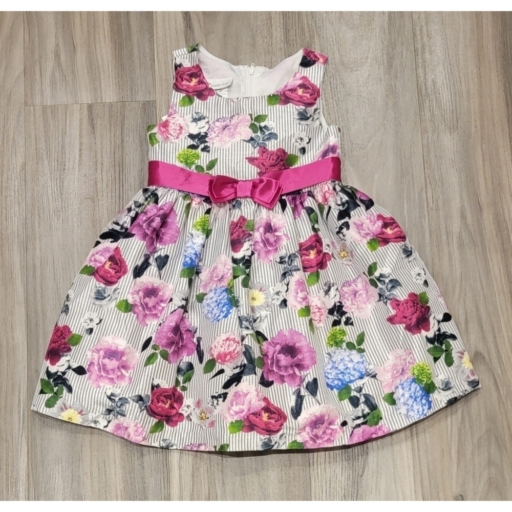 Adorable Bonnie Jean Floral Dress with Hot Pink Satin Bow - size 4